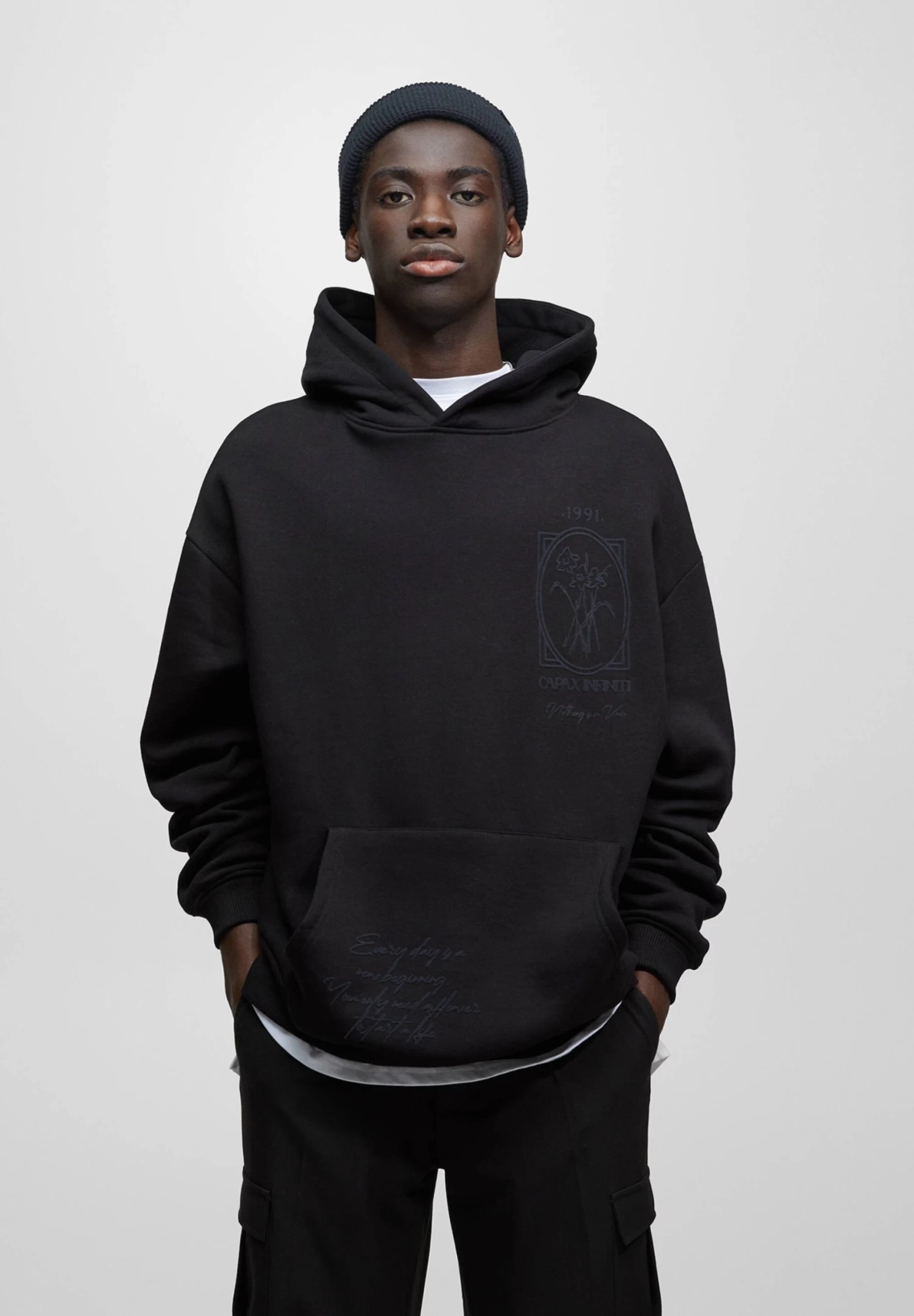 PULL & BEAR Printed - Hoodie - Mottled Black 1 PULL & BEAR Printed - Hoodie - Mottled Black