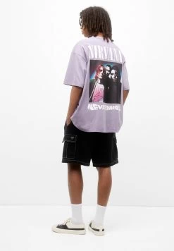 PULL & BEAR Nevermind - T-Shirt Print - Mottled Lilac