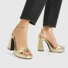 PULL & BEAR Golden Platform- Sandalen Met Plateauzool - Gold-Coloured