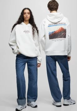 PULL & BEAR Hokusai Mountain- Hoodie - Off White