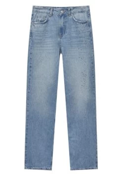 PULL & BEAR Mid-Waist With Rhinestones - Straight Leg Jeans - Stone Blue Denim -PULL BEAR Winkel ddc1b7122cba446aa1d5311d19ed5550