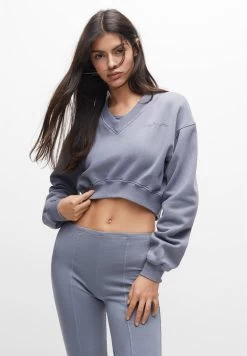PULL & BEAR Washed Effect Cropped- Sweater - Blue Denim