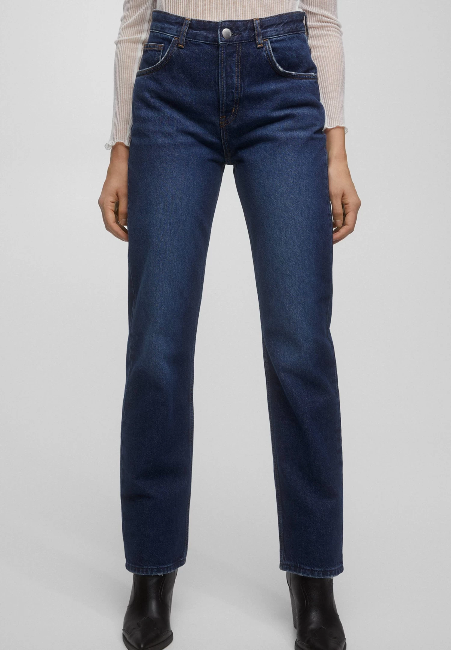 PULL & BEAR High Waist - Straight Leg Jeans - Metallic Blue 1 PULL & BEAR High Waist - Straight Leg Jeans - Metallic Blue