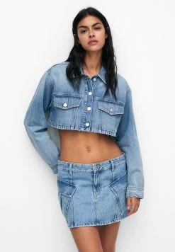 PULL & BEAR With Pockets - A-Lijn Rok - Stone Blue Denim