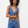 PULL & BEAR Cropped Striped - Bodywarmer - Blue Denim
