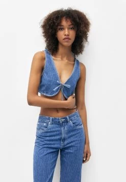 PULL & BEAR Cropped Striped - Bodywarmer - Blue Denim