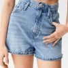 PULL & BEAR High Waist Paperbag- Jeansshort - Stone Blue Denim