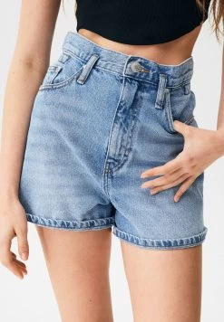 PULL & BEAR High Waist Paperbag- Jeansshort - Stone Blue Denim