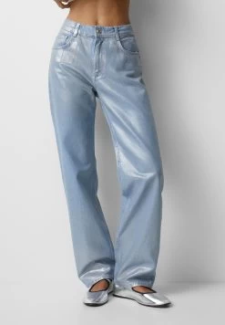 PULL & BEAR Straight Leg Jeans - Silver Coloured