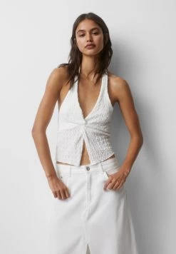 PULL & BEAR Crossover Neckline - Top - Beige