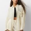 PULL & BEAR Rustic Oversize With Frayed-Trim Pocket - Overhemd - White
