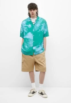 PULL & BEAR Short Sleeve Stwd Palm Tree - Overhemd - Turquoise -PULL BEAR Winkel f48f5f9d15744c6bac4fc4b18e074a31