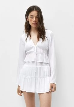 PULL & BEAR With Shirring And Ruffles - A-Lijn Rok - White