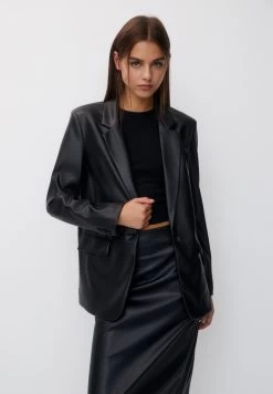 PULL & BEAR Basic - Imitatieleren Jas - Mottled Black