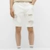 PULL & BEAR Ripped Bermuda- Jeansshort - White