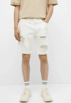 PULL & BEAR Ripped Bermuda- Jeansshort - White