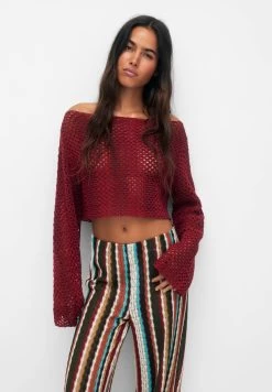 PULL & BEAR With Vertical Stripes - Trui - Dark Red